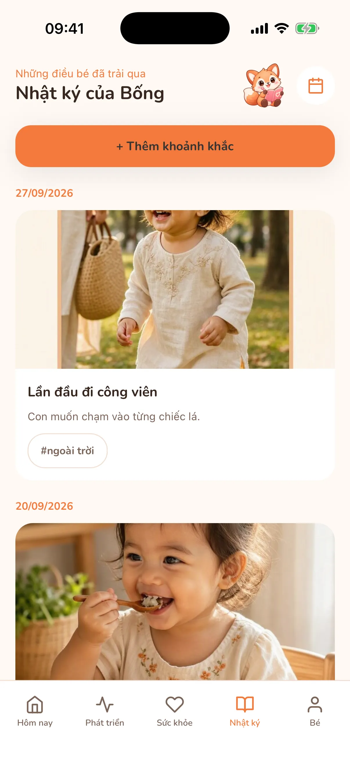 Nhật ký trong Foxy với các khoảnh khắc có ảnh của bé.